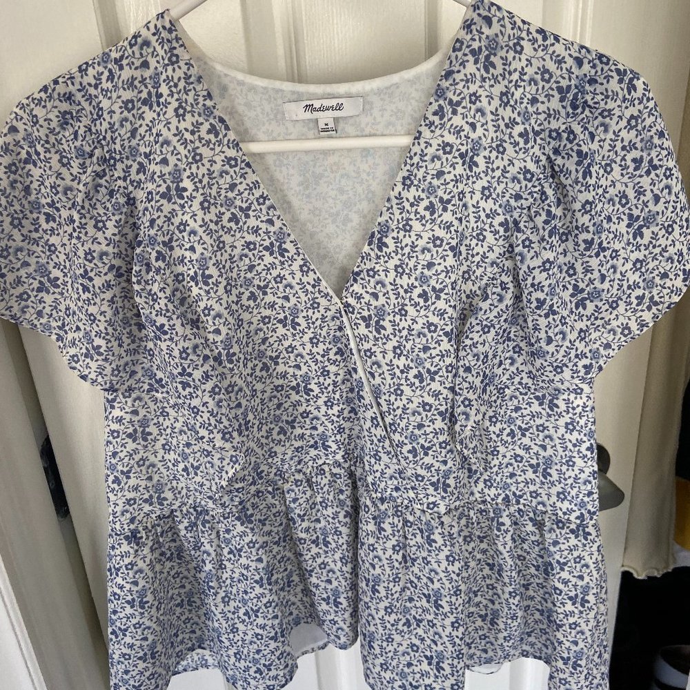 Madewell Blue & White Babydoll Top